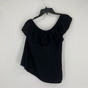 Guess Women’s Shoulder Ruffle Black Blouse Size L